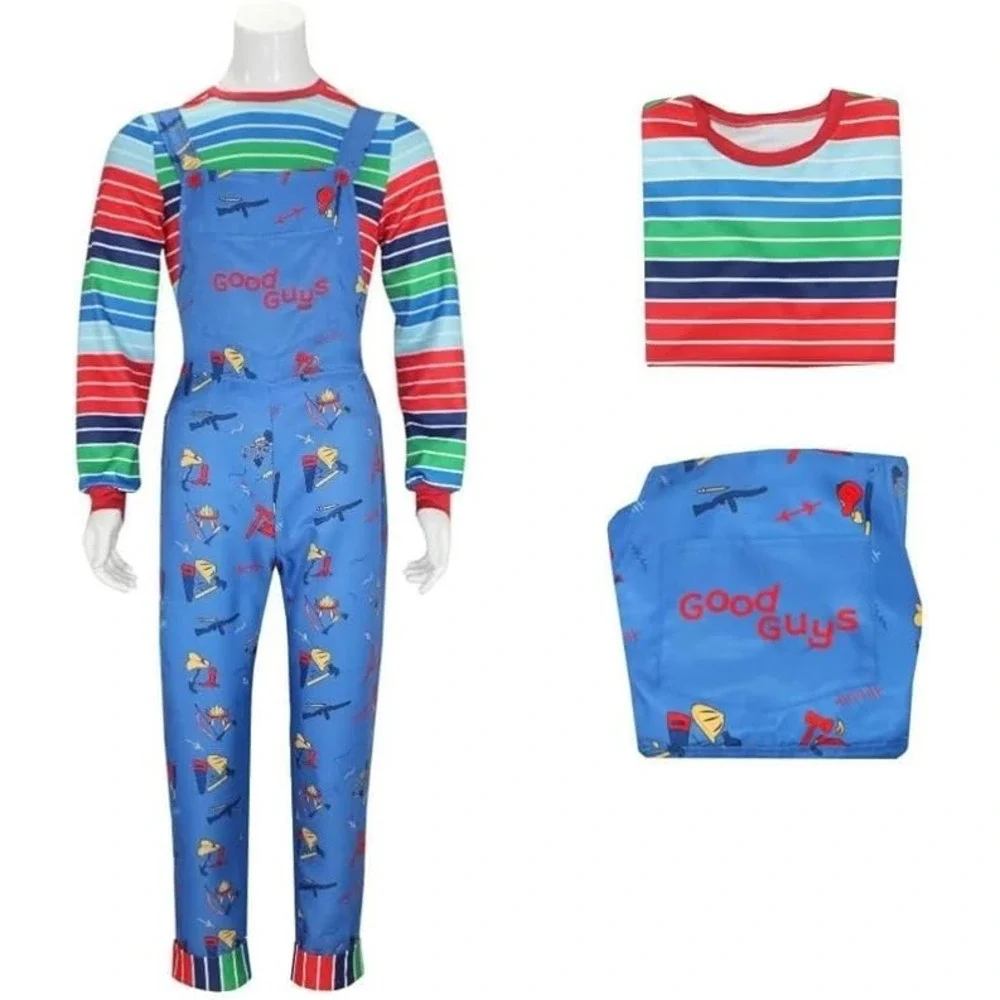 Adult Chucky Halloween Costume Men Women Overalls Shirt Knife Scars XL New